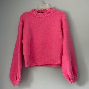 Lulus Neon Pink Balloon Sleeve Sweater Top Size XS